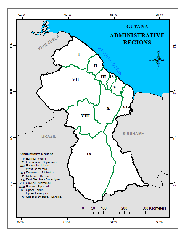 Map Of Guyana Showing Natural Regions The 10 Administrative Regions – Guyana Lands And Surveys Commission`s Fact  Page On Guyana